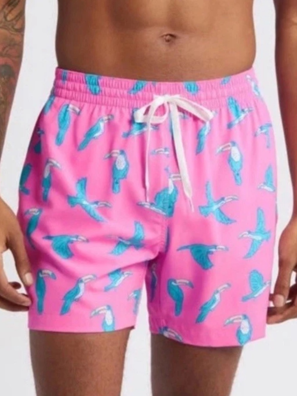 NWT Chubbies youth swim trunks hot bright pink blue toucan print